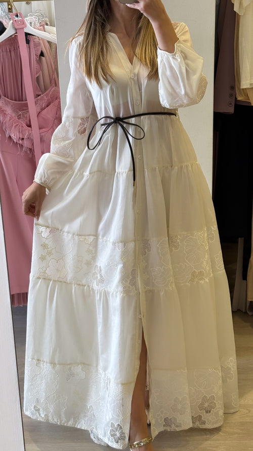 Abito Chemisier In Mussola Con Ricamo Compreso Di Sottoveste