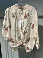 Camicia Fantasia Scimmie Con Collo Alla Coreana Tensione In