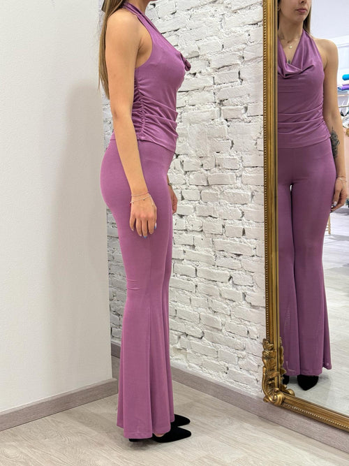 Pantalone svasato in maglina lurex
