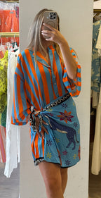 Camicia Riga Arancione e Turchese