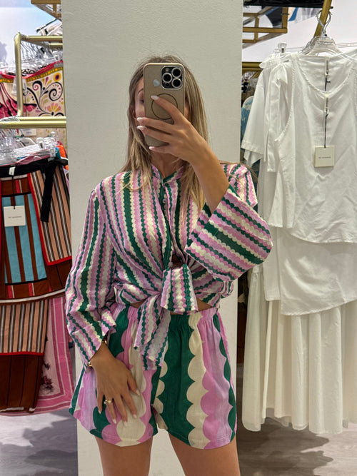 Camicia A Fantasia Verde-Rosa-Burro