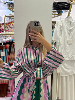 Camicia A Fantasia Verde-Rosa-Burro