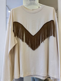 T-Shirt Girocollo Con Frange