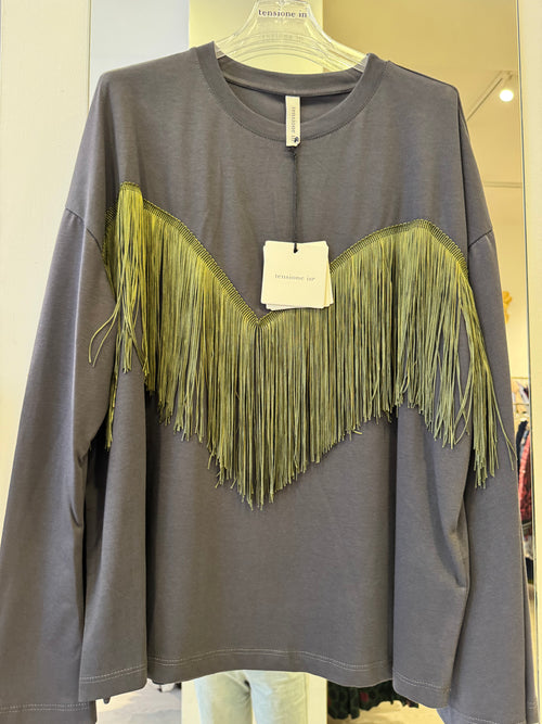 T-Shirt Girocollo Con Frange