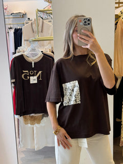 T- shirt Con Taschino In Pizzo Tensione In