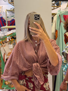 Camicia A Righe Misto Seta