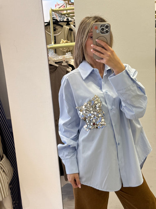 Camicia Con Taschino Argento Tensione In