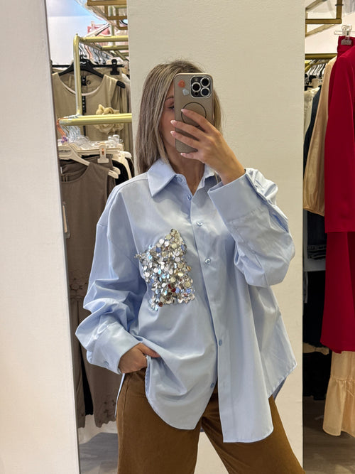 Camicia Con Taschino Argento Tensione In