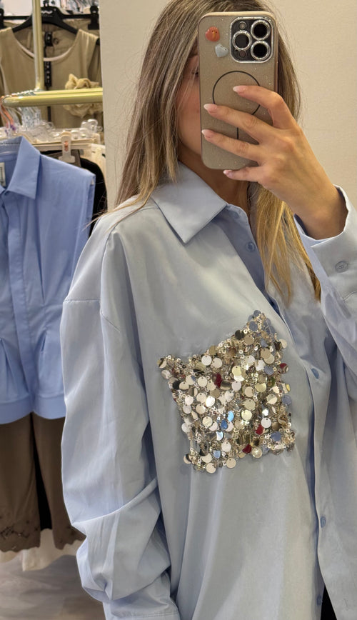 Camicia Con Taschino Argento Tensione In