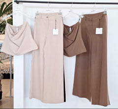 Completo Top/Pantalone In Viscosa/Lino Con Bande Laterali