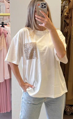 T-Shirt Con Taschino Paillettes Piatta
