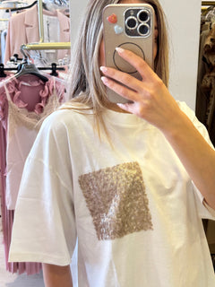 T-Shirt Con Taschino Paillettes Piatta