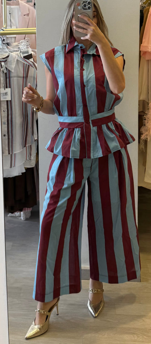 Pantalone Con Pence A Righe Larghe