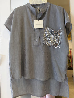 Camicia Serafino Riga Nero/Bianco Con Taschino Paillettes