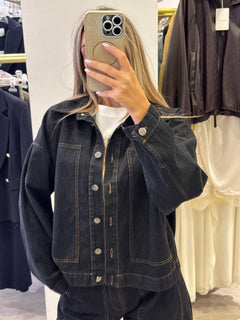 Giubbino Jeans Nero con Impunture