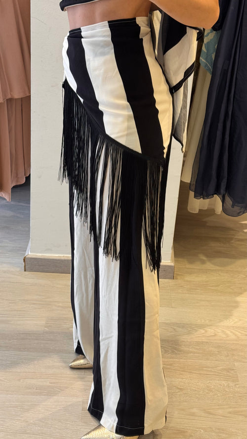 Pantalone Dritto Con Pareo in Vita e Frange