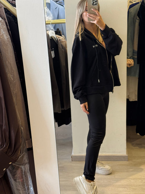 Felpa Con Zip e Cappuccio con Monogramma