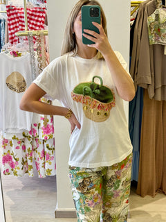 T-shirt borsa in paglia con frange
