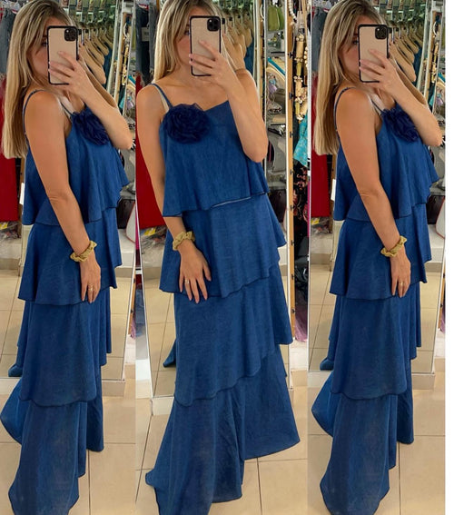 Abito denim a balze