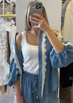 Camicia Denim Leggero Con pizzo