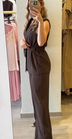 Tailleur Con Gilet Tessuto Fluido