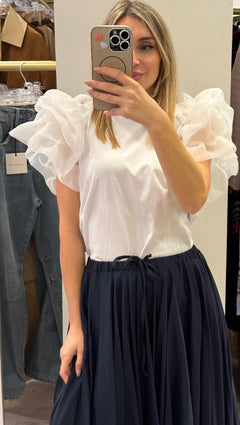 T-Shirt Con Maniche In Tulle