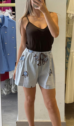 Pantaloncino A Righe Con Ricami Paillette