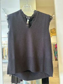 Gilet Scollo V Con Pizzo Tensione In