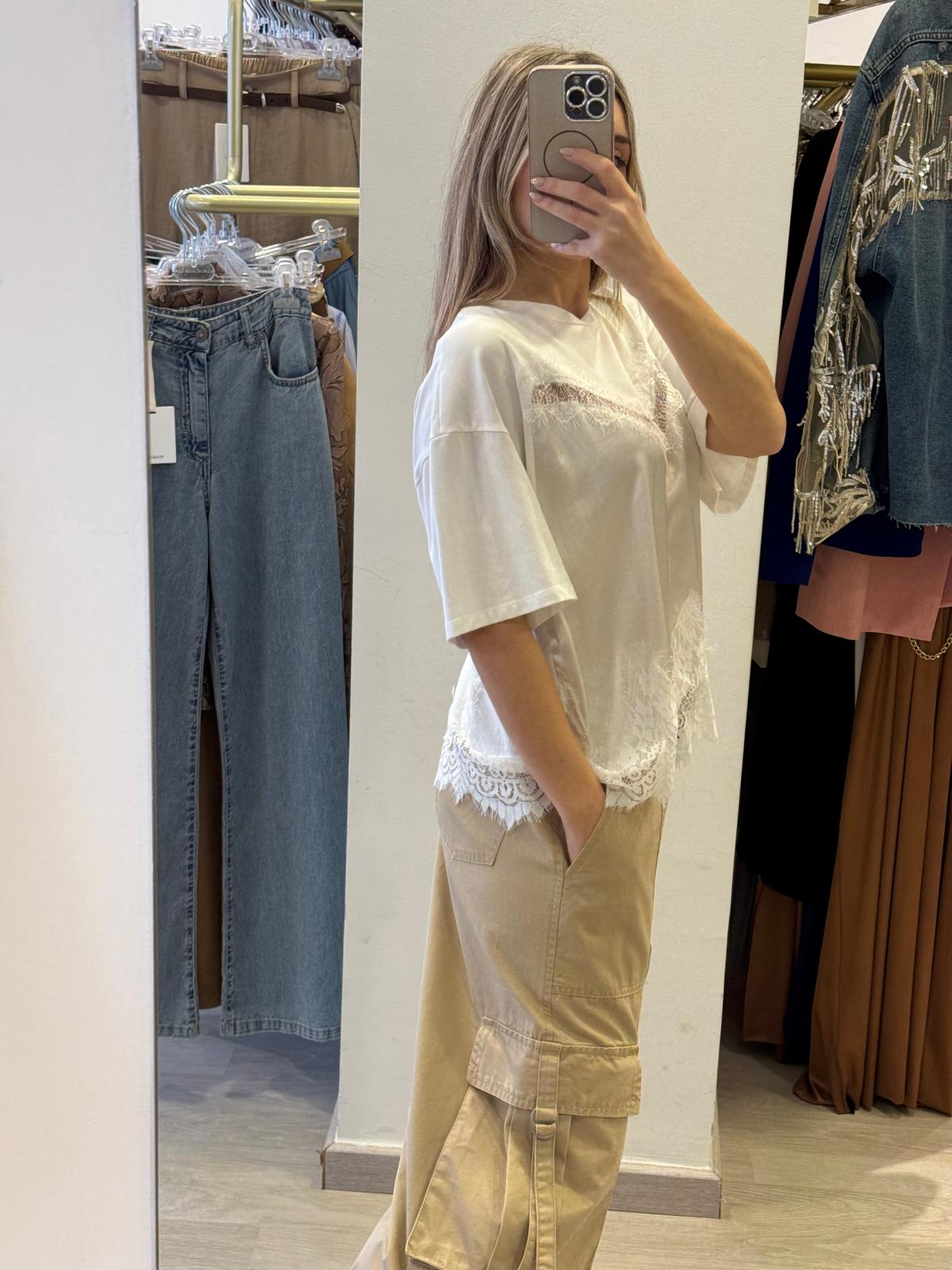 T- shirt In Raso E In Pizzo