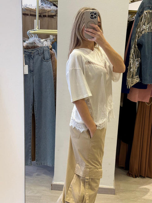 T- shirt In Raso E In Pizzo