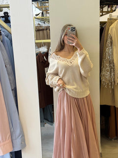 Maglia Scollo A V In Pizzo