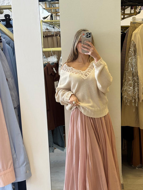 Maglia Scollo A V In Pizzo