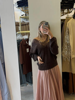 Maglia Scollo A V In Pizzo