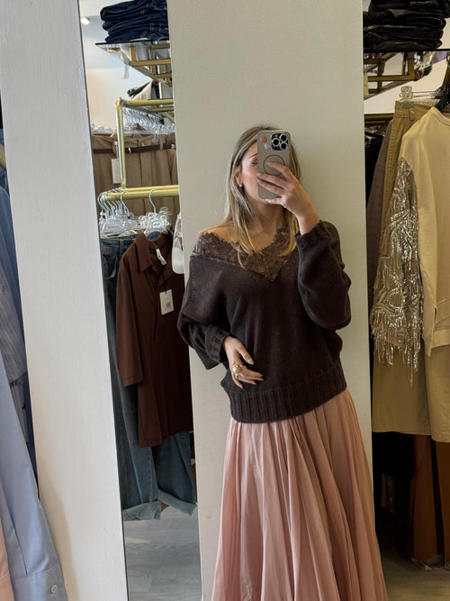 Maglia Scollo A V In Pizzo