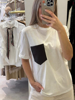 T-shirt Con Taschino Ecopelle Intrecciato