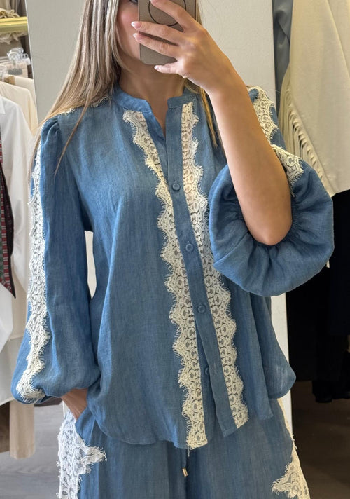 Camicia Denim Leggero Con pizzo