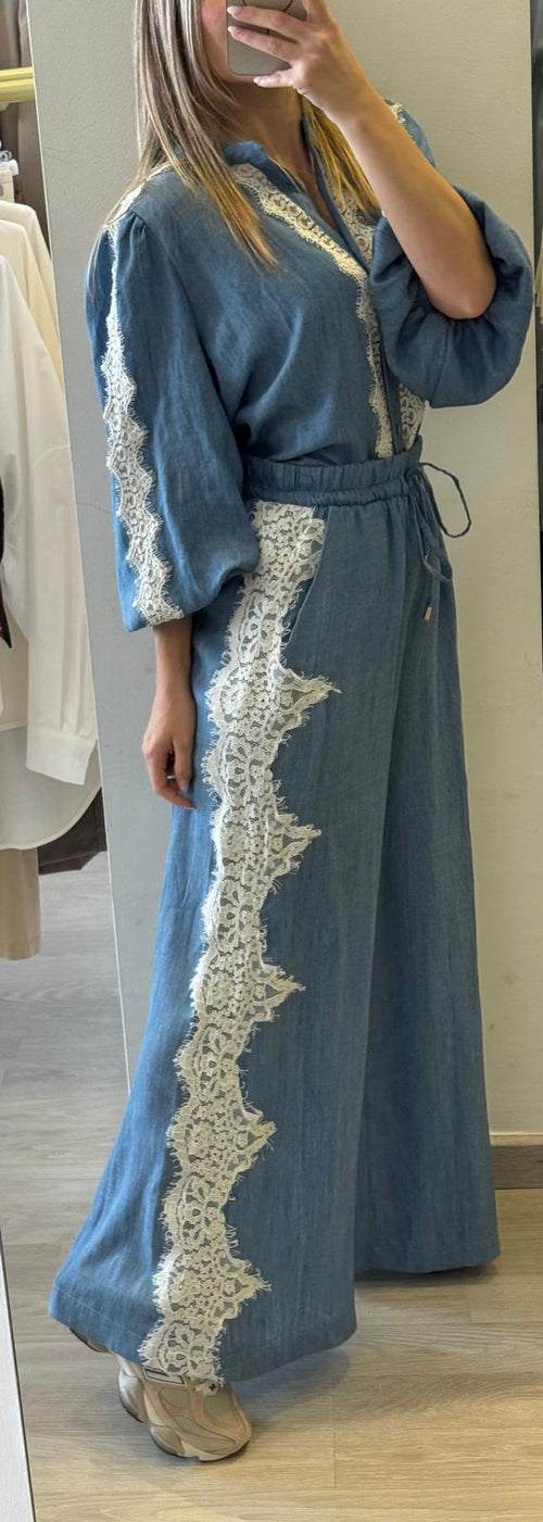 Panta Denim Leggero Con Pizzo
