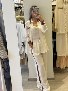 Pantalone In Cupro Con Bande Laterali