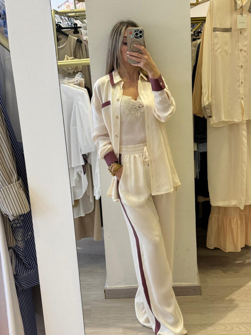 Pantalone In Cupro Con Bande Laterali