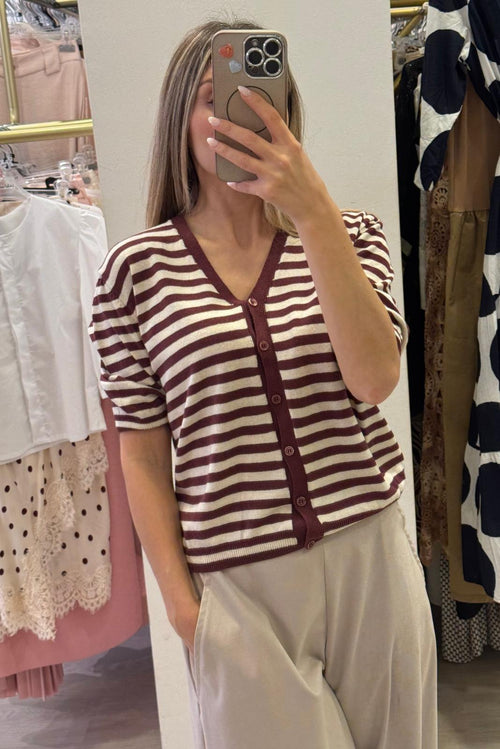 Cardigan Rigato In Cotone
