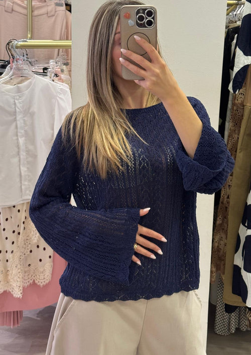 Maglia Traforata Con Manica A Campana