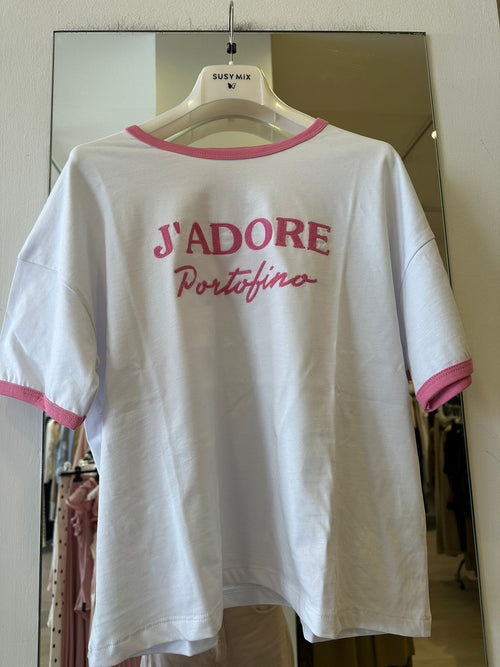 T-Shirt Con Ricamo "J'ADORE PORTOFINO"