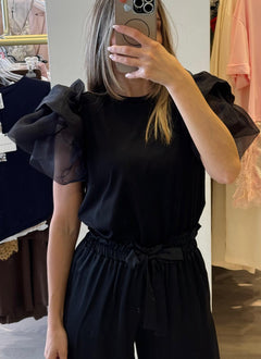 T-Shirt Con Maniche In Tulle