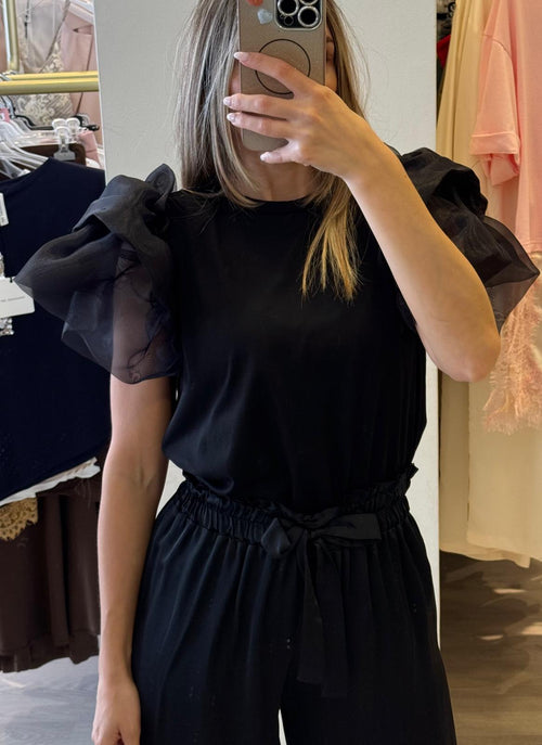 T-Shirt Con Maniche In Tulle