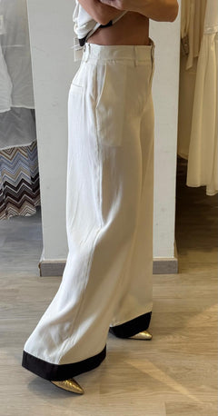 Pantalone Palazzo In Cotone Con Banda
