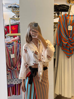 Camicia Fantasia Scimmie Con Collo Alla Coreana Tensione In