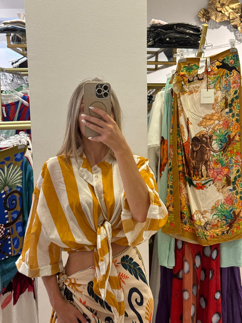 Camicia A Righe Larghe Panna/Ocra
