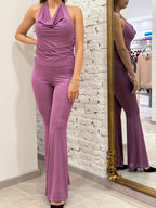 Pantalone svasato in maglina lurex