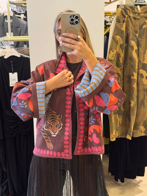 Giacca Kimono In Eco Camoscio Fantasia Tiger Haveone