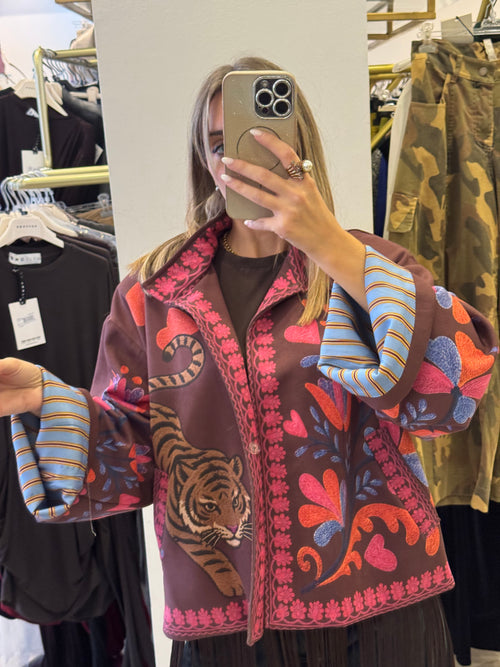 Giacca Kimono In Eco Camoscio Fantasia Tiger Haveone